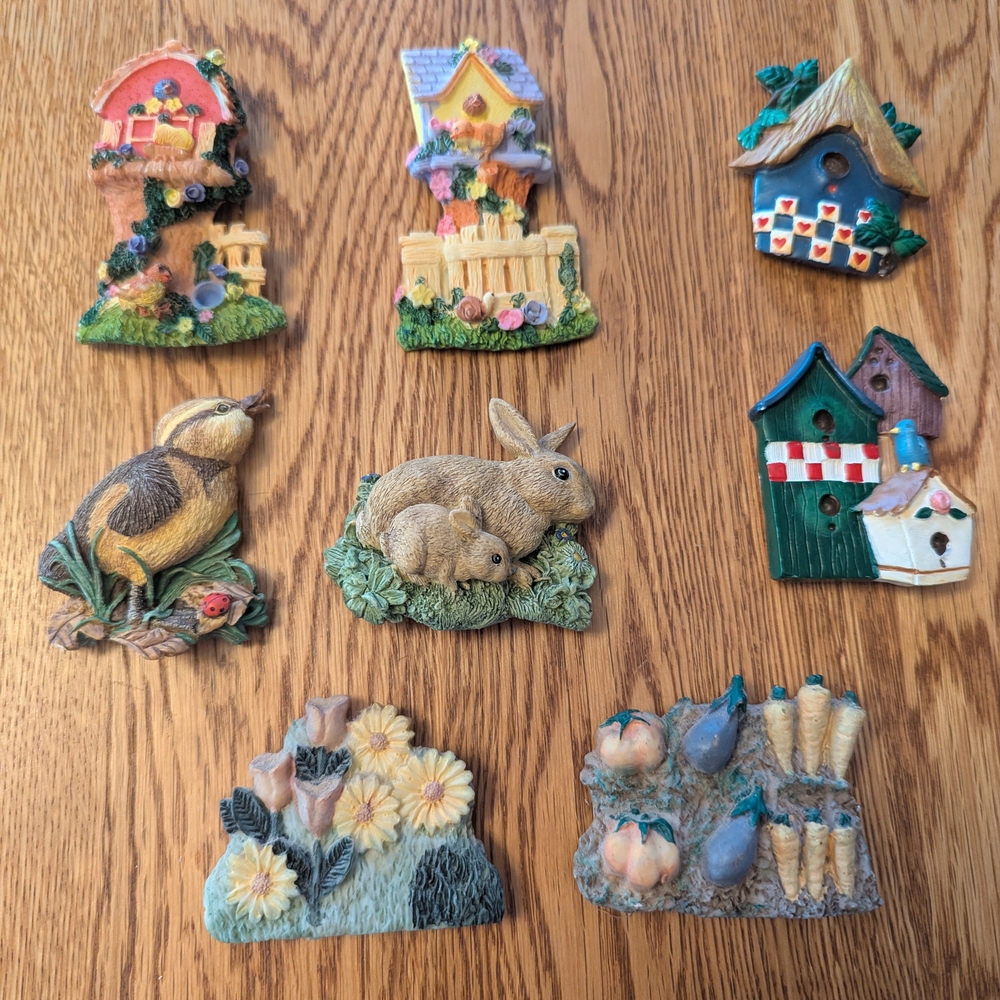 Animal Birdhouse Birds Bunny Flower Floral Refrigerator Magnets Cottage Granny